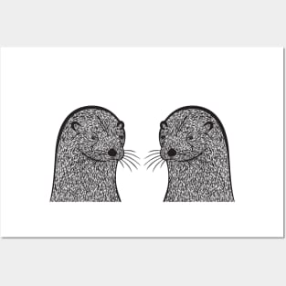 Otters in Love - cool and cute animal design - on white Posters and Art